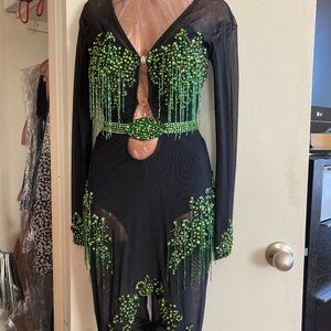 Ballroom Latin sheer black/green dance dress